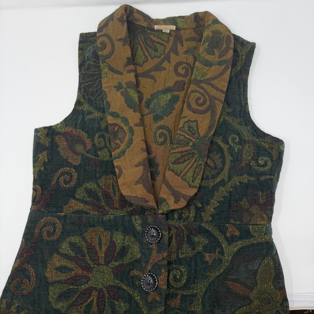 Habitat Clothes To Live In Tapestry Floral Paisley Vest Green Brown‎ XS